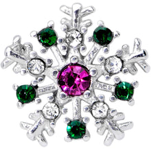 Load image into Gallery viewer, Clear Pink Green Gem Snowflake Christmas Barbell Tongue Ring
