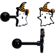 Load image into Gallery viewer, 16G 1/4 Black Ghosts Hat Bat Halloween Cartilage Tragus Set of 3

