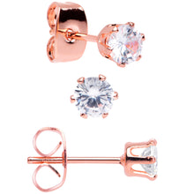Load image into Gallery viewer, 20G Clear CZ Gem Rose Gold Tone Post Stud Earring Set of 3
