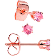 Load image into Gallery viewer, 20G Pink CZ Gem Rose Gold Tone Post Stud Earring Set of 3
