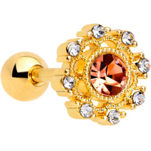 Load image into Gallery viewer, 16G 1/4 Clear Pink CZ Gem Gold Tone Sunburst Cartilage Tragus

