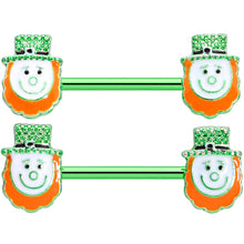 Load image into Gallery viewer, 14G 9/16 Green Gem Leprechaun St Patricks Day Nipple Ring Set
