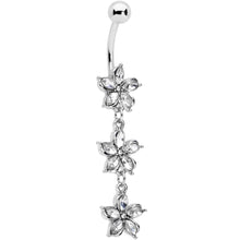 Load image into Gallery viewer, Clear Gem Flower Trio Dangle Belly Ring
