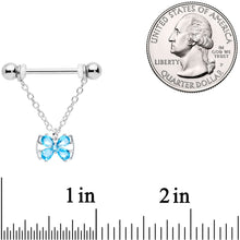 Load image into Gallery viewer, 14G 11/16 Aqua CZ Gem Beauty Bow Chain Dangle Nipple Ring Set
