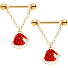 Load image into Gallery viewer, 14G 9/16 Red Gem Gold Tone Santa Christmas Dangle Nipple Ring Set
