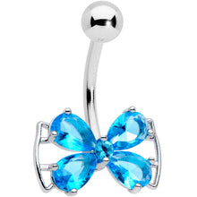 Load image into Gallery viewer, Aqua CZ Gem Beauty Bow Belly Ring
