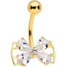 Load image into Gallery viewer, Clear CZ Gem Gold Tone Beauty Bow Belly Ring
