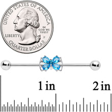 Load image into Gallery viewer, 14G Aqua CZ Gem Beauty Bow Industrial Barbell 38mm
