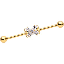 Load image into Gallery viewer, 14G Clear CZ Gem Gold Tone Beauty Bow Industrial Barbell 38mm

