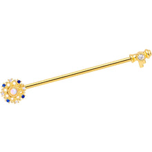 Load image into Gallery viewer, 14G White Synthetic Opal Gold Tone Key Industrial Barbell 38mm
