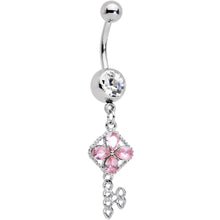 Load image into Gallery viewer, Clear Pink Gem Open Key Dangle Belly Ring
