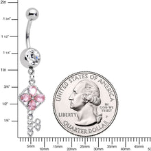 Load image into Gallery viewer, Clear Pink Gem Open Key Dangle Belly Ring
