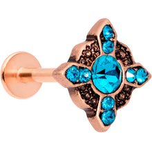 Load image into Gallery viewer, 16G 6/15 Aqua Gem Rose Gold Tone Renaissance Labret Monroe Tragus
