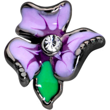 Load image into Gallery viewer, 20G 5/16 Clear Gem Black Purple Iris Flower Nose Hoop
