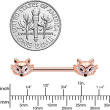 Load image into Gallery viewer, 14G 9/16 Rose Gold Tone Fashion Fox Barbell Nipple Ring Set
