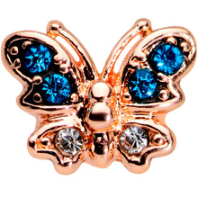 Load image into Gallery viewer, 20G 5/16 Clear Blue Gem Rose Gold Tone Glam Butterfly Nose Hoop
