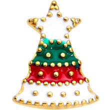 Load image into Gallery viewer, Gold Tone Red Green White Holiday Tree Christmas Barbell Tongue Ring
