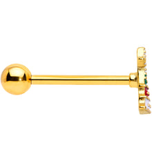 Load image into Gallery viewer, Gold Tone Red Green White Holiday Tree Christmas Barbell Tongue Ring

