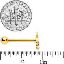 Load image into Gallery viewer, Gold Tone Red Green White Holiday Tree Christmas Barbell Tongue Ring
