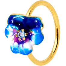 Load image into Gallery viewer, 20G 5/16 Clear CZ Gem Gold Tone Blue Spring Flower Nose Hoop
