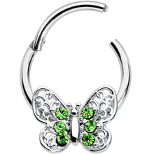 Load image into Gallery viewer, 16G 3/8 Green Gem Lacy Butterfly Hinged Segment Ring
