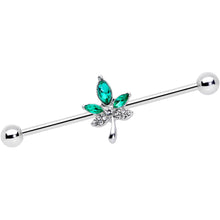 Load image into Gallery viewer, 14G Clear Green Gem Pot Leaf Industrial Barbell 38mm
