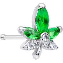 Load image into Gallery viewer, 20G 1/4 Clear Green Gem Pot Leaf Nose Bone
