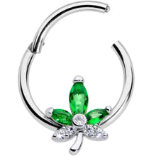 Load image into Gallery viewer, 16G 3/8 Clear Green Gem Pot Leaf Hinged Segment Ring
