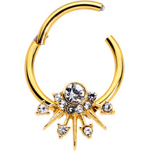 Load image into Gallery viewer, 16G 3/8 Clear CZ Gem Gold Tone Elegant Crest Hinged Segment Ring

