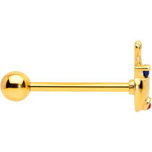 Load image into Gallery viewer, Blue Red CZ Gem Gold Tone Reindeer Christmas Barbell Tongue Ring
