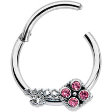 Load image into Gallery viewer, 16G 3/8 Pink Gem Open Key Hinged Segment Ring
