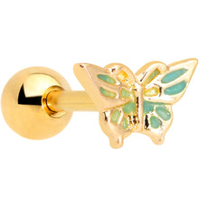 Load image into Gallery viewer, 16G 1/4 Gold Tone Green Inlay Butterfly Cartilage Tragus Earring
