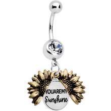 Load image into Gallery viewer, Clear Gem Sunflower Secret You Are My Sunshine Dangle Belly Ring
