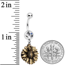 Load image into Gallery viewer, Clear Gem Sunflower Secret You Are My Sunshine Dangle Belly Ring

