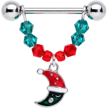 Load image into Gallery viewer, 14G 9/16 Red Green Gem Star Moon Christmas Dangle Nipple Ring Set
