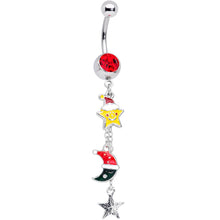 Load image into Gallery viewer, Red Gem Santa Hat Moon Star Christmas Dangle Belly Ring

