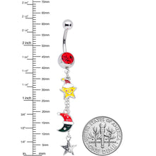 Load image into Gallery viewer, Red Gem Santa Hat Moon Star Christmas Dangle Belly Ring
