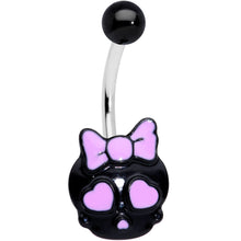 Load image into Gallery viewer, Cutie Heart Bow Black Skull Halloween Belly Ring
