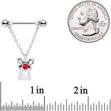Load image into Gallery viewer, 14G 11/16 Red Gem Bell Christmas Chain Dangle Nipple Ring Set
