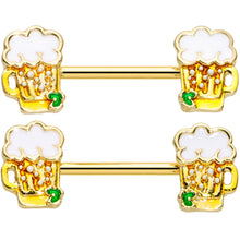 Load image into Gallery viewer, 14G 9/16 Gold Tone Beer Mug St Patricks Day Nipple Ring Set
