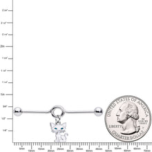Load image into Gallery viewer, 14G Blue Eyed White Cat Dangle Project Barbell 38mm
