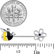 Load image into Gallery viewer, 14G 9/16 Blue Gem Big Bee Flower Barbell Nipple Ring Set
