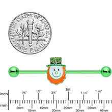 Load image into Gallery viewer, 14G Green Gem Leprechaun St Patricks Day Industrial Barbell 38mm
