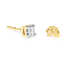 Load image into Gallery viewer, 10k Yellow Gold Princess Diamond Quad Stud Earrings (1/4 cttw, J-K Color, I2-I3 Clarity)
