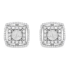 Load image into Gallery viewer, .925 Sterling Silver 1.0 Cttw Round Diamond Double Halo and Disc Stud Earring (I-J Color, I2-I3 Clarity)
