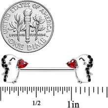Load image into Gallery viewer, 14G 5/8 Red Gem Penguin Heart Valentine Barbell Nipple Ring Set
