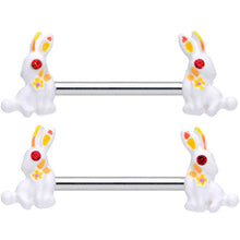Load image into Gallery viewer, 14G 9/16 Red Gem White Easter Rabbit Barbell Nipple Ring Set
