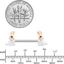 Load image into Gallery viewer, 14G 9/16 Red Gem White Easter Rabbit Barbell Nipple Ring Set
