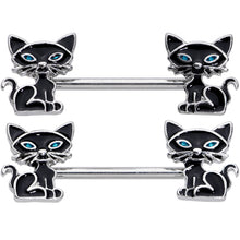 Load image into Gallery viewer, 14G 9/16 Blue Eyed Black Cat Barbell Nipple Ring Set
