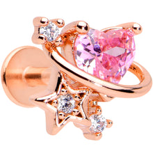 Load image into Gallery viewer, 16G 5/16 Pink Gem Rose Gold Hue Star Heart Labret Monroe Tragus
